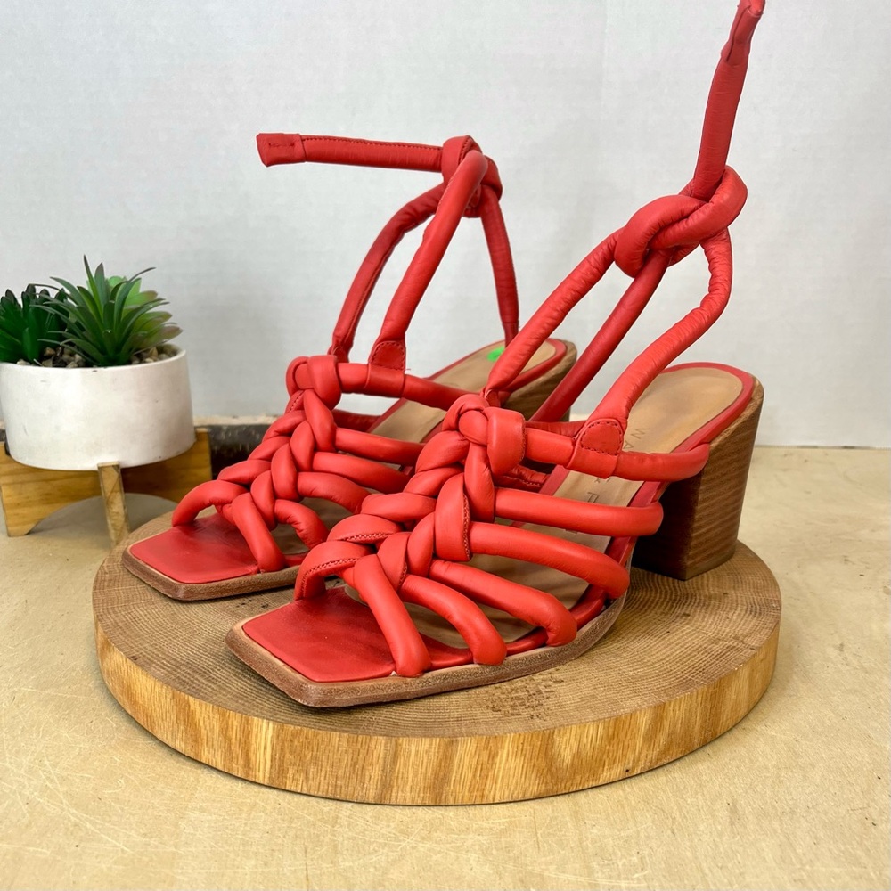 Wal & Pai Red Braided Strap Block Heel Sandals Size 41 (Fits 9.5) Anthropologie